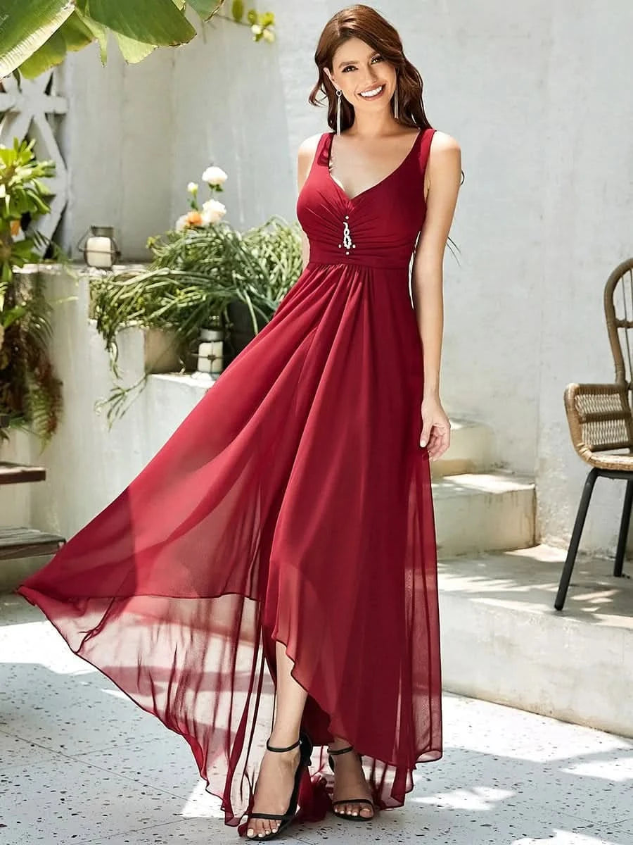 Größe Nach Maß V-Ausschnitt Chiffon Schulterfrei Abendkleider 09983
