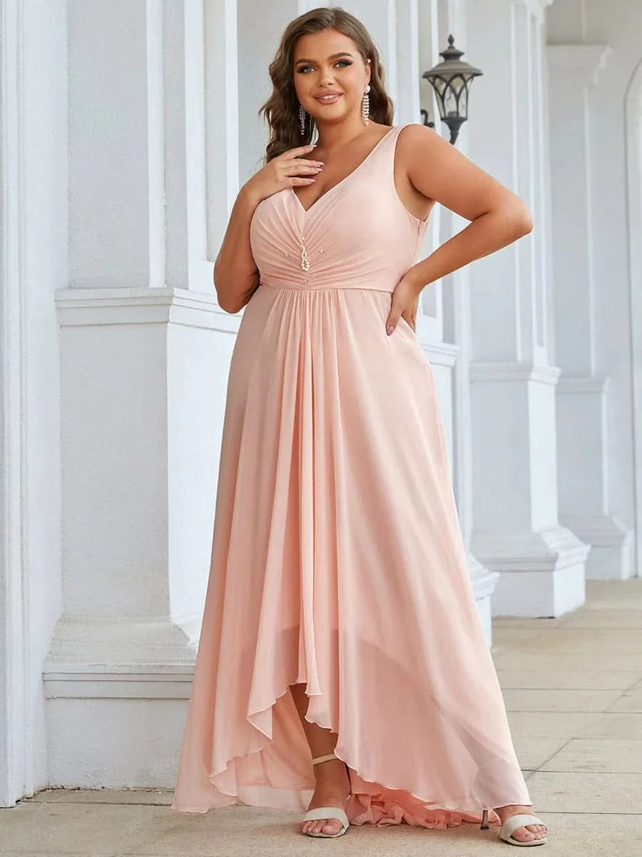 Größe Nach Maß V-Ausschnitt Chiffon Schulterfrei Abendkleider 09983