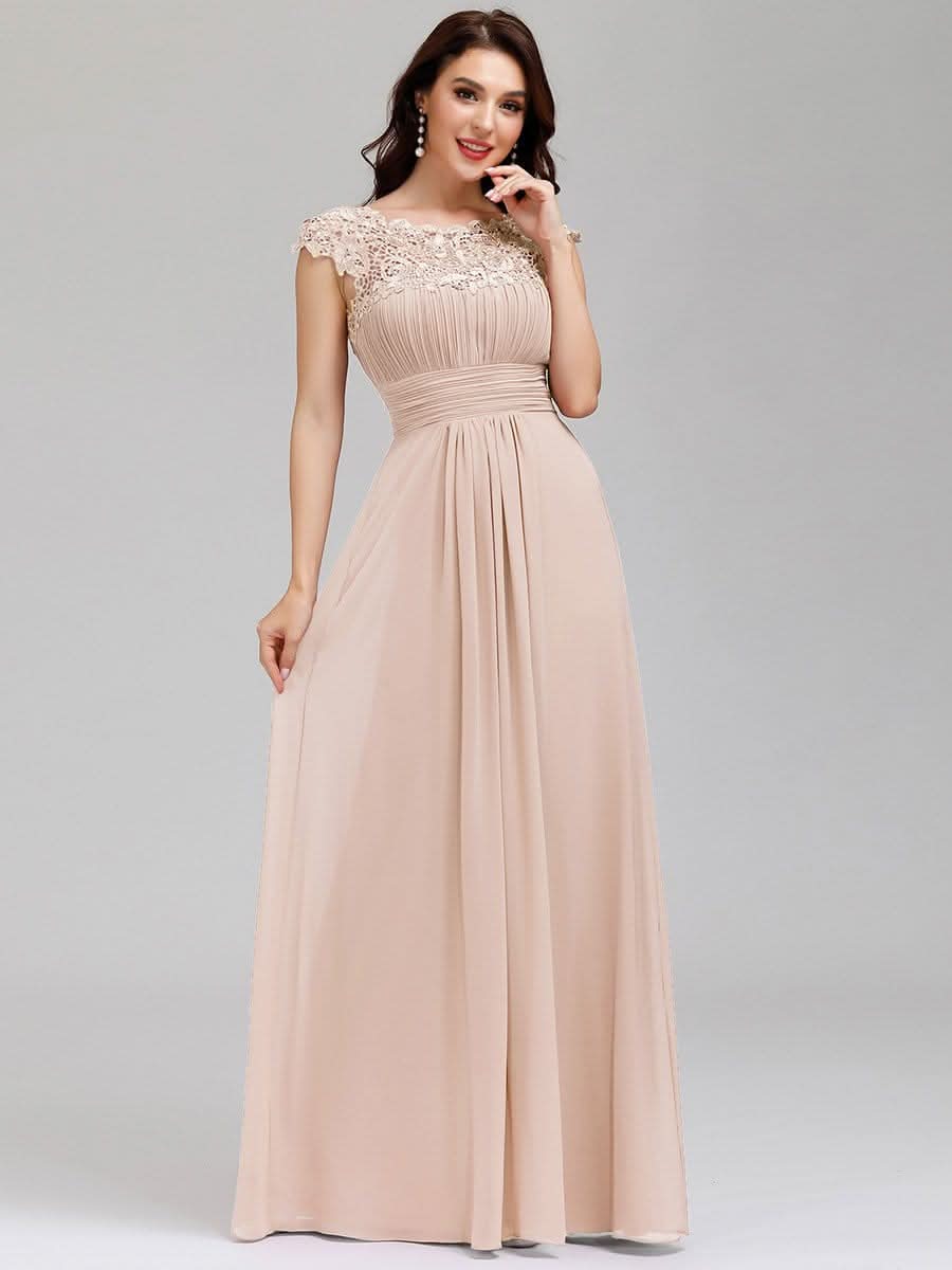 Damen Spitze&Chiffon Lange Abendkleider mit offenem Rücken #Farbe_Blush