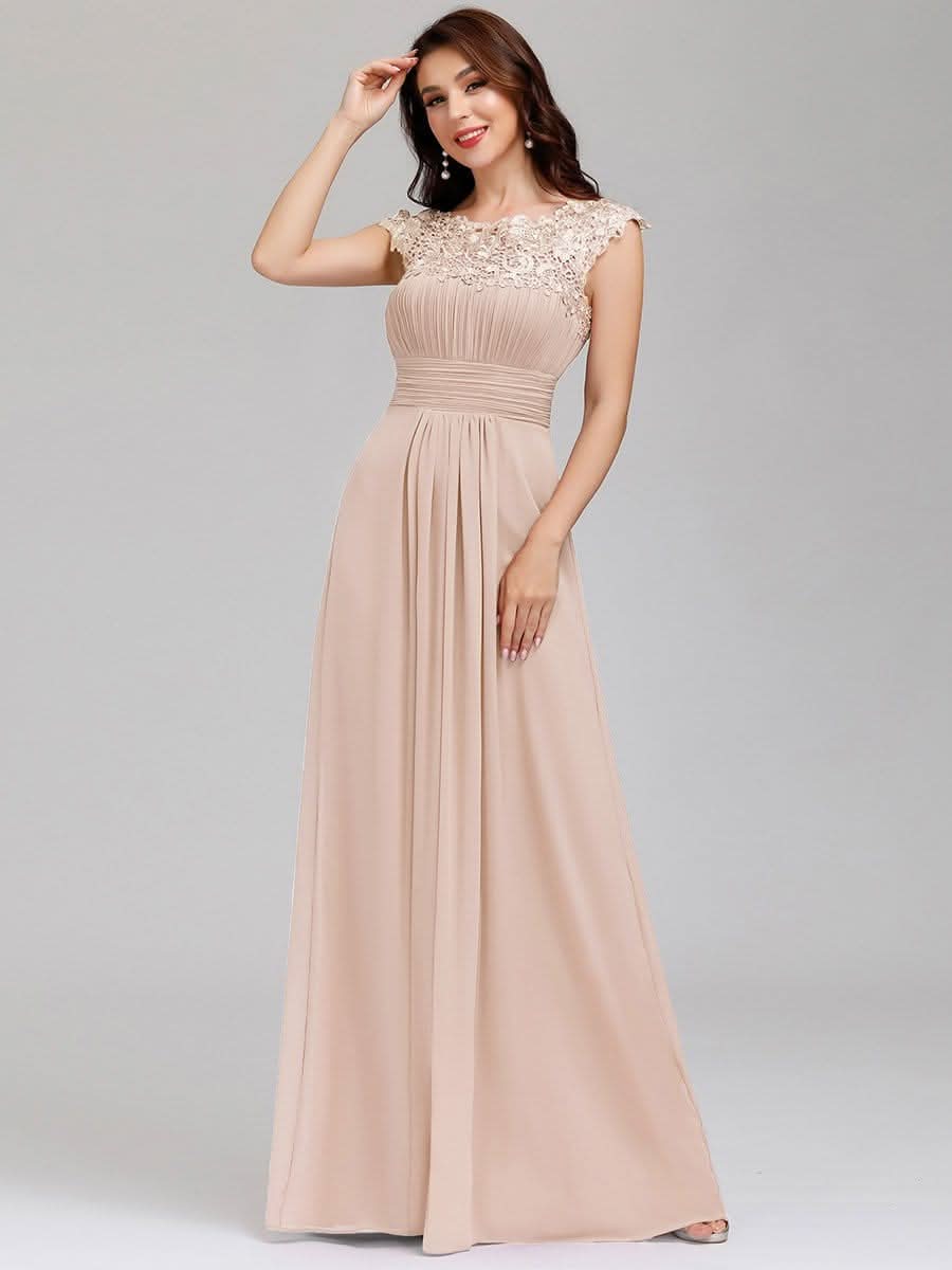 Damen Spitze&Chiffon Lange Abendkleider mit offenem Rücken #Farbe_Blush