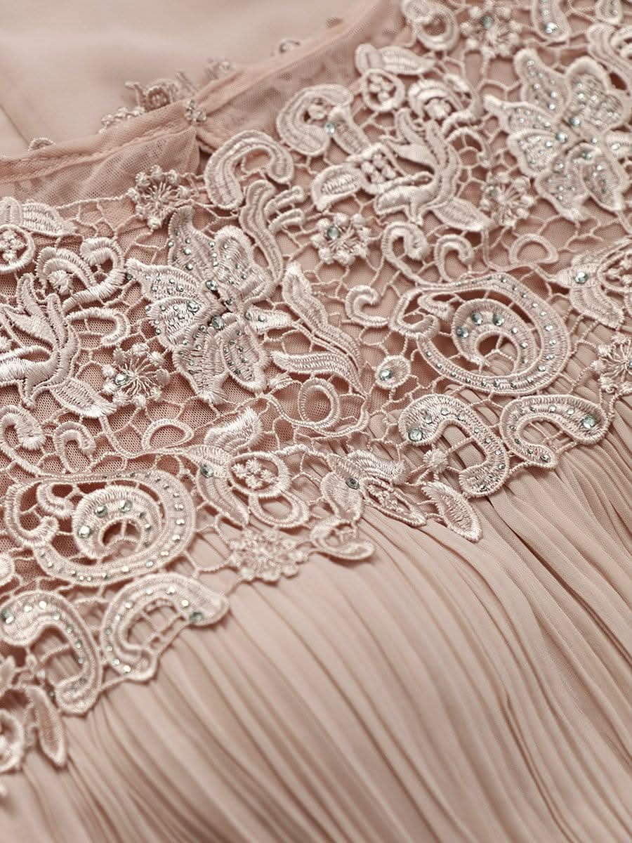 Damen Spitze&Chiffon Lange Abendkleider mit offenem Rücken #Farbe_Blush