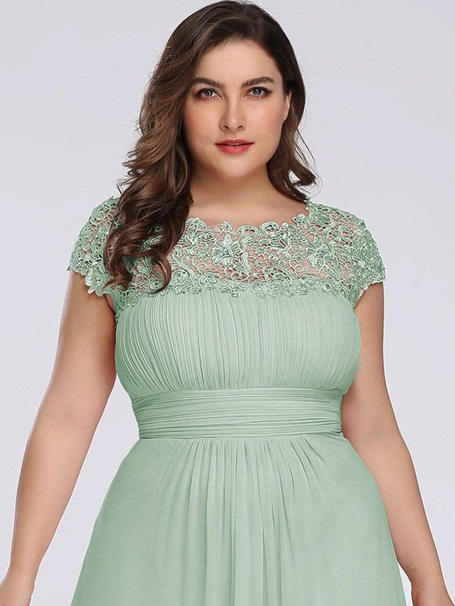 Color=Mint Gruen | Plus Size Damen Lace Kurzarme Chiffon Lange Abendkleider 09993-Mint Gruen 4