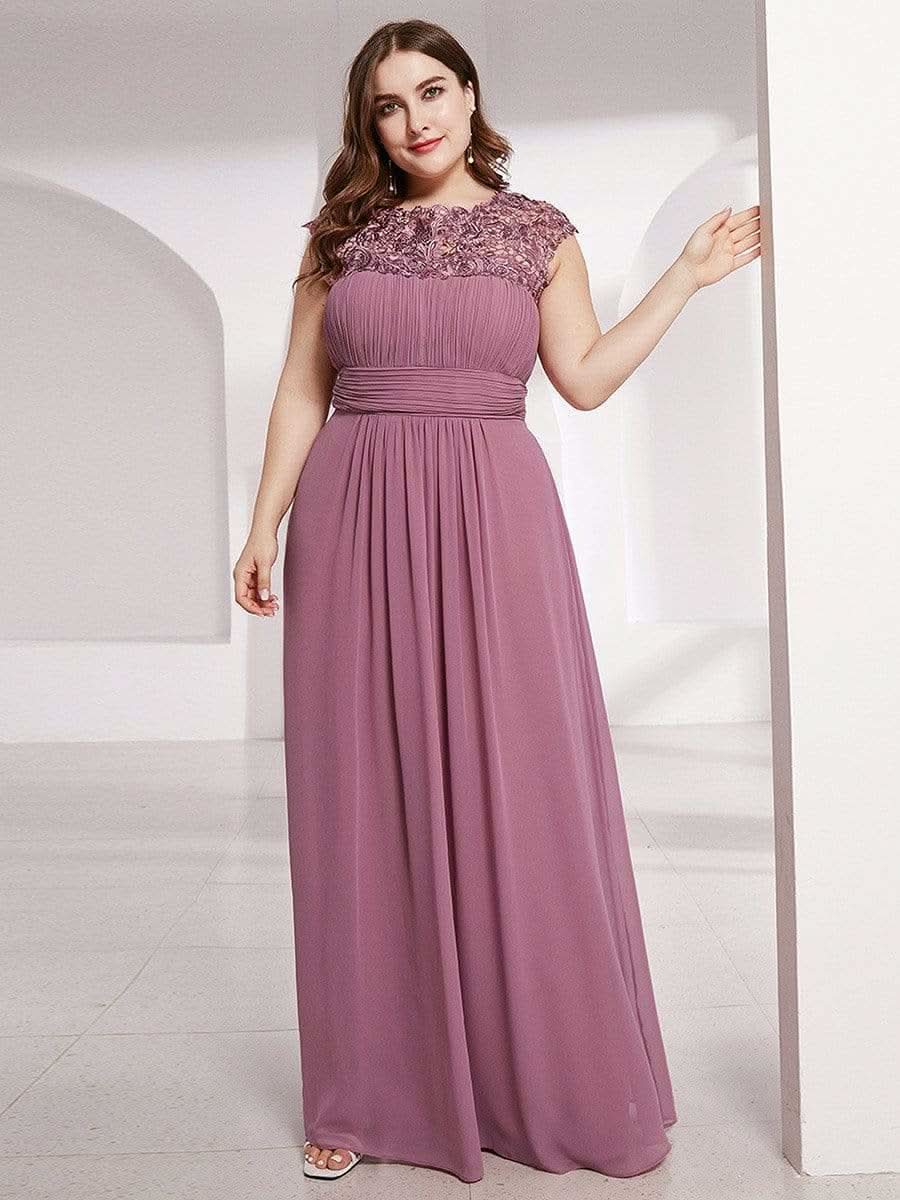 Color=Orchid | Plus Size Damen Lace Kurzarme Chiffon Lange Abendkleider 09993-Orchid 4