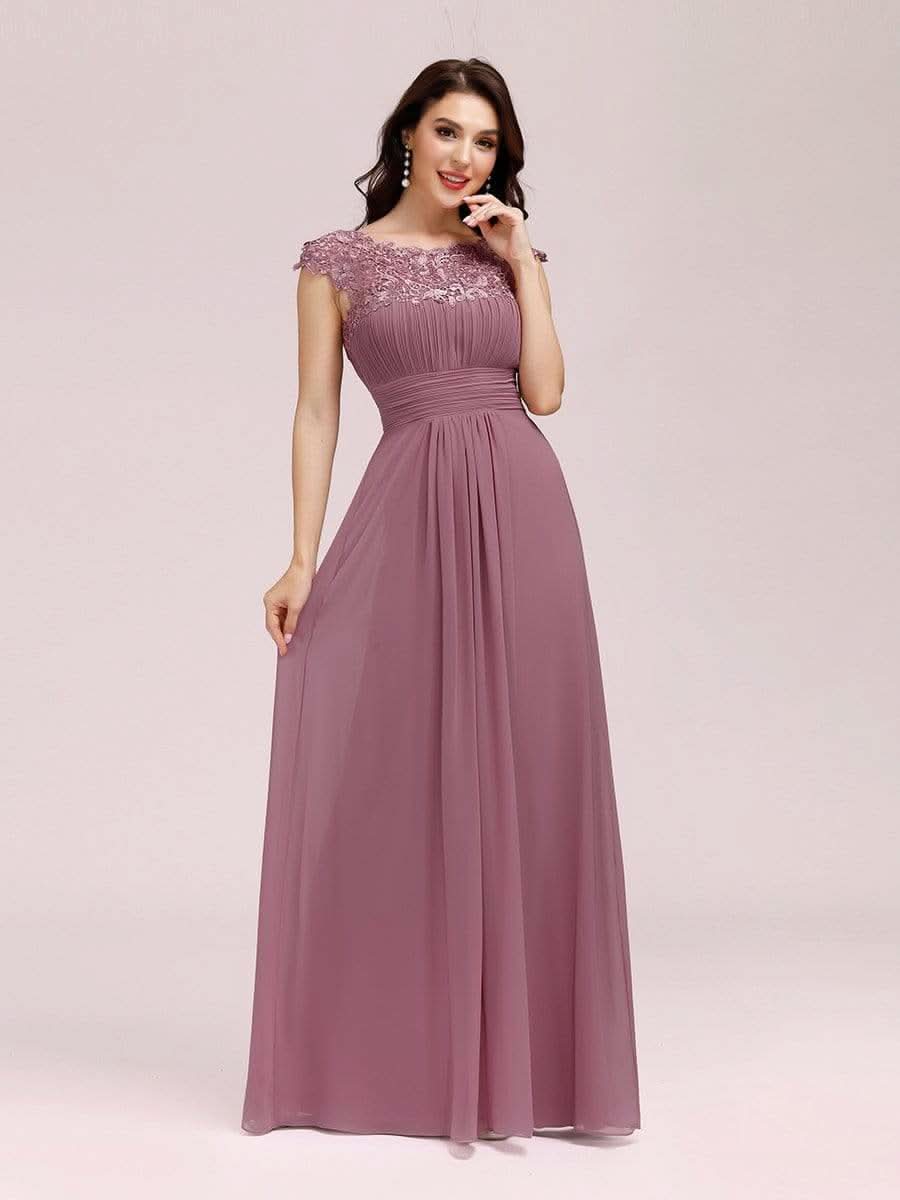 Damen Kurzarm Spitze&Chiffon Lange Abendkleider mit offenem Rücken 09996 #farbe_Orchid