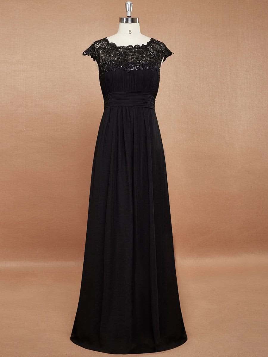 Elegantes Maxi-Brautjungfernkleid mit langen Spitzen und FlügelÄrmeln #Farbe_Schwarz