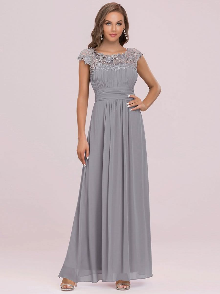 Damen Spitze&Chiffon Lange Abendkleider mit offenem Rücken #Farbe_Grau