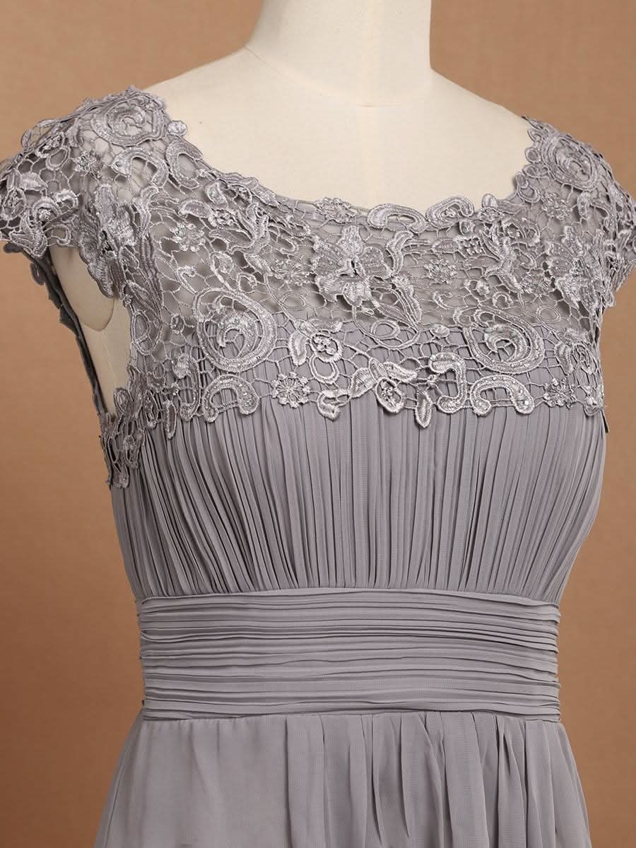 Damen Spitze&Chiffon Lange Abendkleider mit offenem Rücken #Farbe_Grau