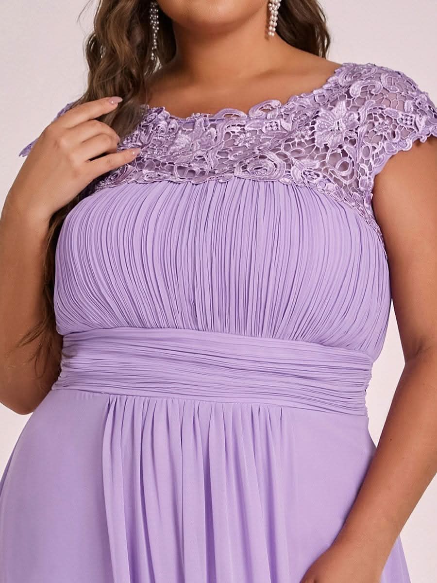 Color=Violett | Plus Size Damen Lace Kurzarme Chiffon Lange Abendkleider 09993-Violett 5