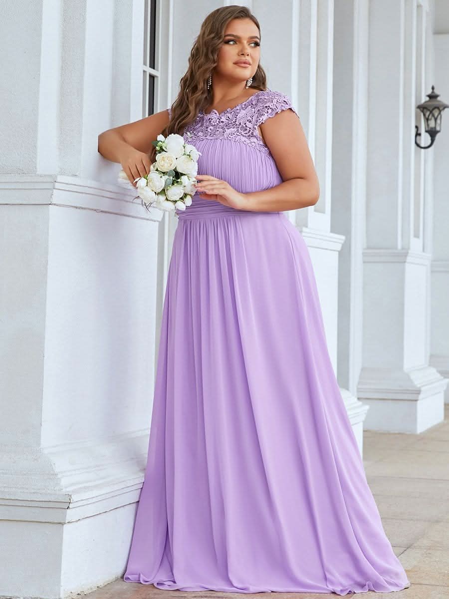 Rundhals A-Linie Midikleid Hochzeitsgast Große Größen #Farbe_Violett