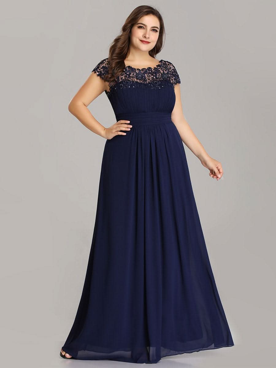 Elegantes Maxi-Brautjungfernkleid mit langen Spitzen und FlügelÄrmeln #Farbe_Navy Blau