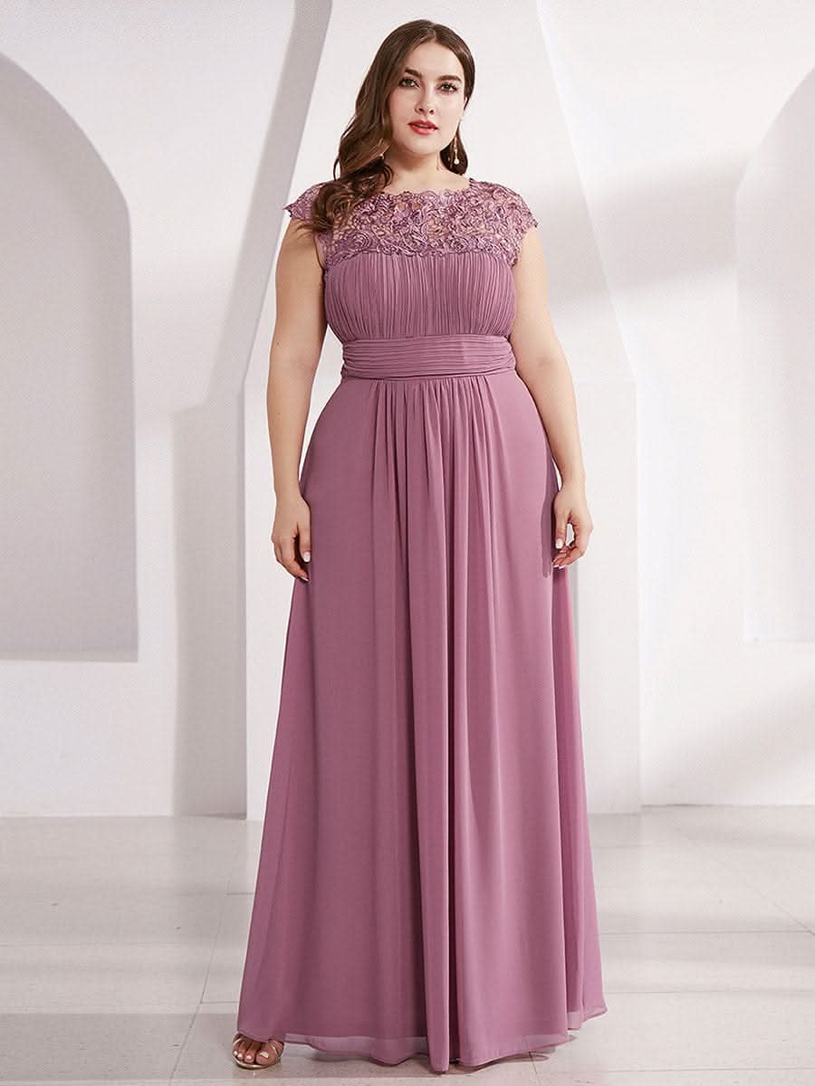 Elegantes Maxi-Brautjungfernkleid mit langen Spitzen und FlügelÄrmeln #Farbe_Orchid
