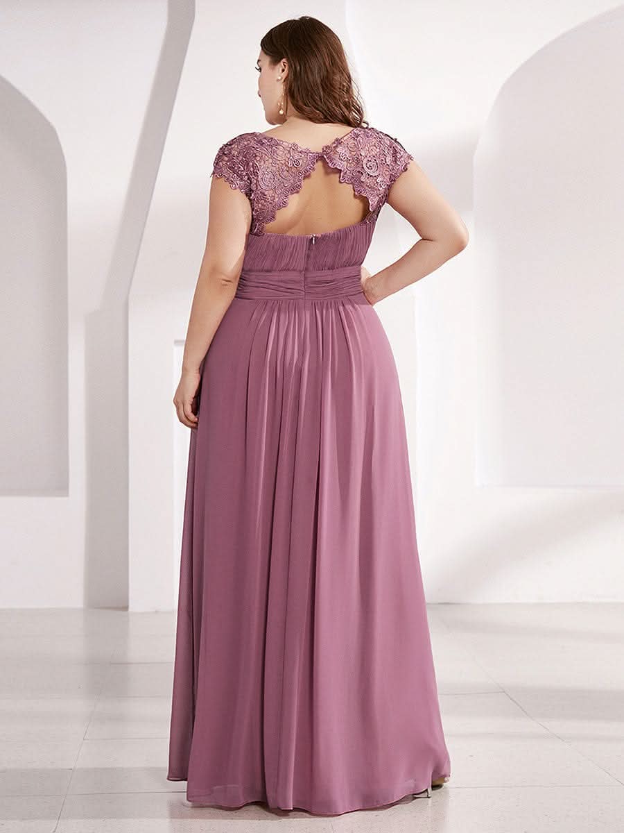 Elegantes Maxi-Brautjungfernkleid mit langen Spitzen und FlügelÄrmeln #Farbe_Orchid