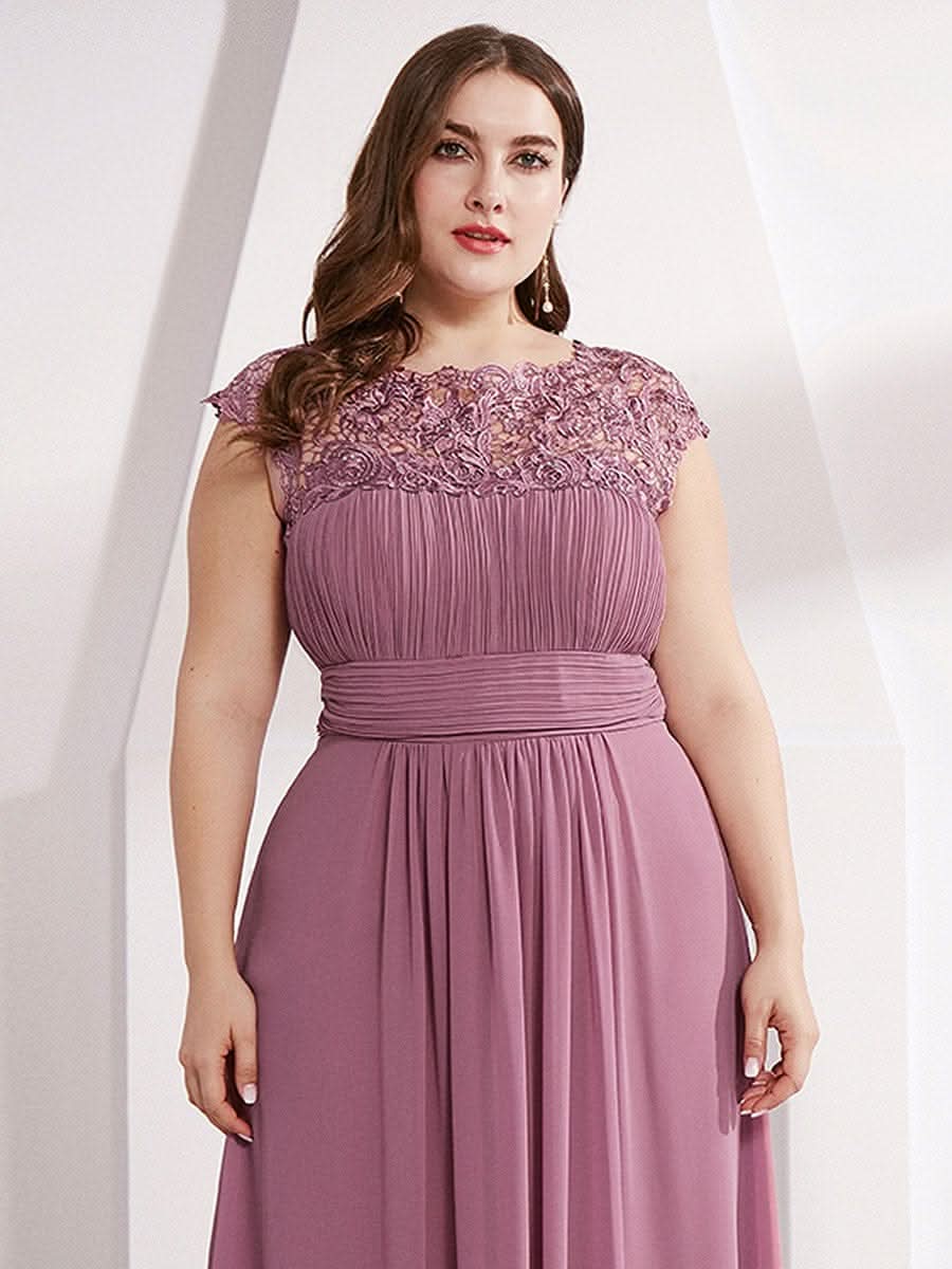 Color=Orchid | Plus Size Damen Lace Kurzarme Chiffon Lange Abendkleider 09993-Orchid 5