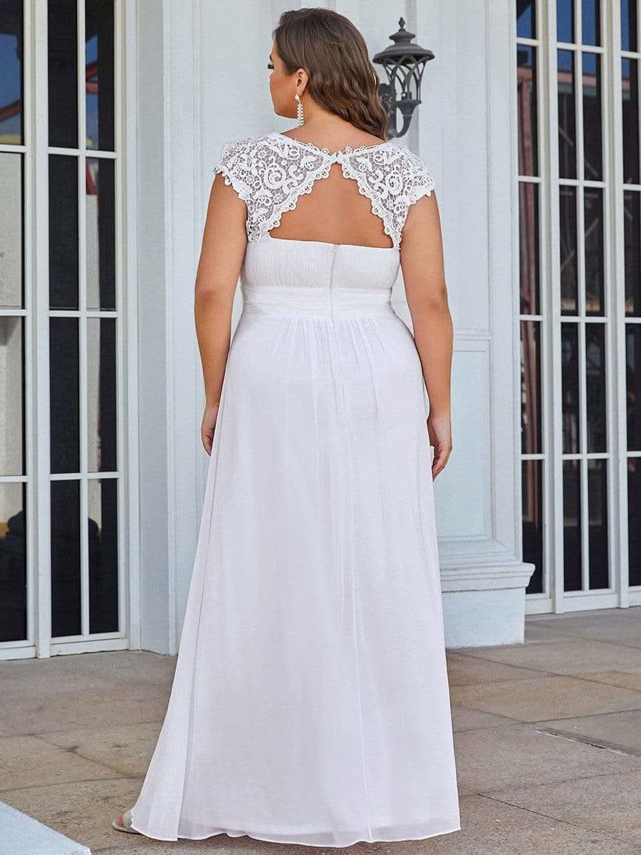 Color=Weiss | Plus Size Damen Lace Kurzarme Chiffon Lange Abendkleider 09993-Weiss 2