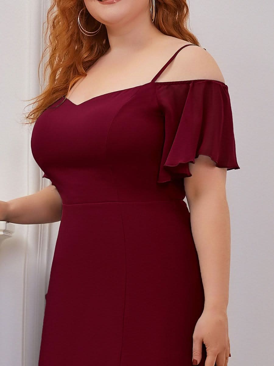 Color=Burgundy | Plus-Size-Abendkleid mit kaltem Schulter-V-Ausschnitt und seitlichem Schlitz 00237-Burgundy 5