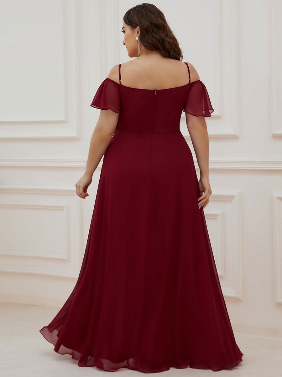 Color=Burgundy | Plus-Size-Abendkleid mit kaltem Schulter-V-Ausschnitt und seitlichem Schlitz 00237-Burgundy 7