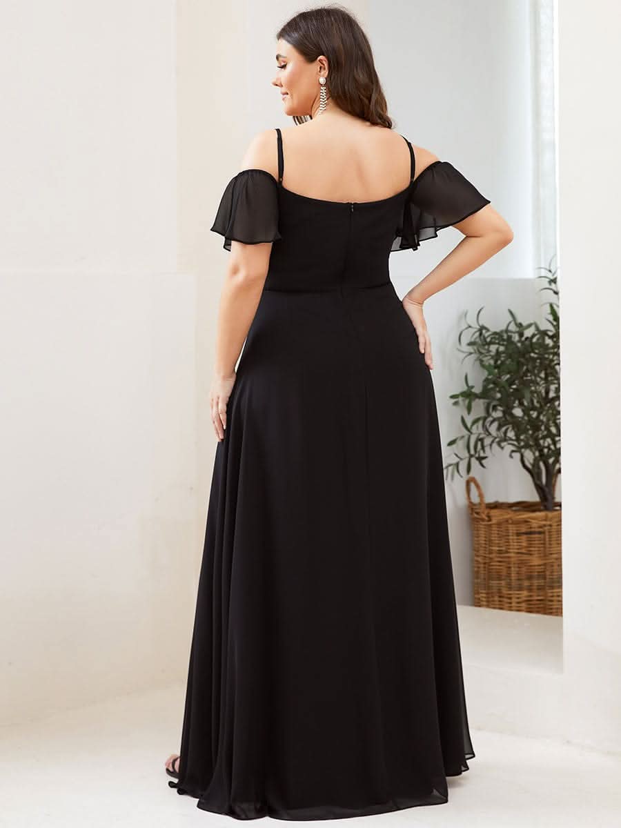 Color=Schwarz | Plus-Size-Abendkleid mit kaltem Schulter-V-Ausschnitt und seitlichem Schlitz 00237-Schwarz 2