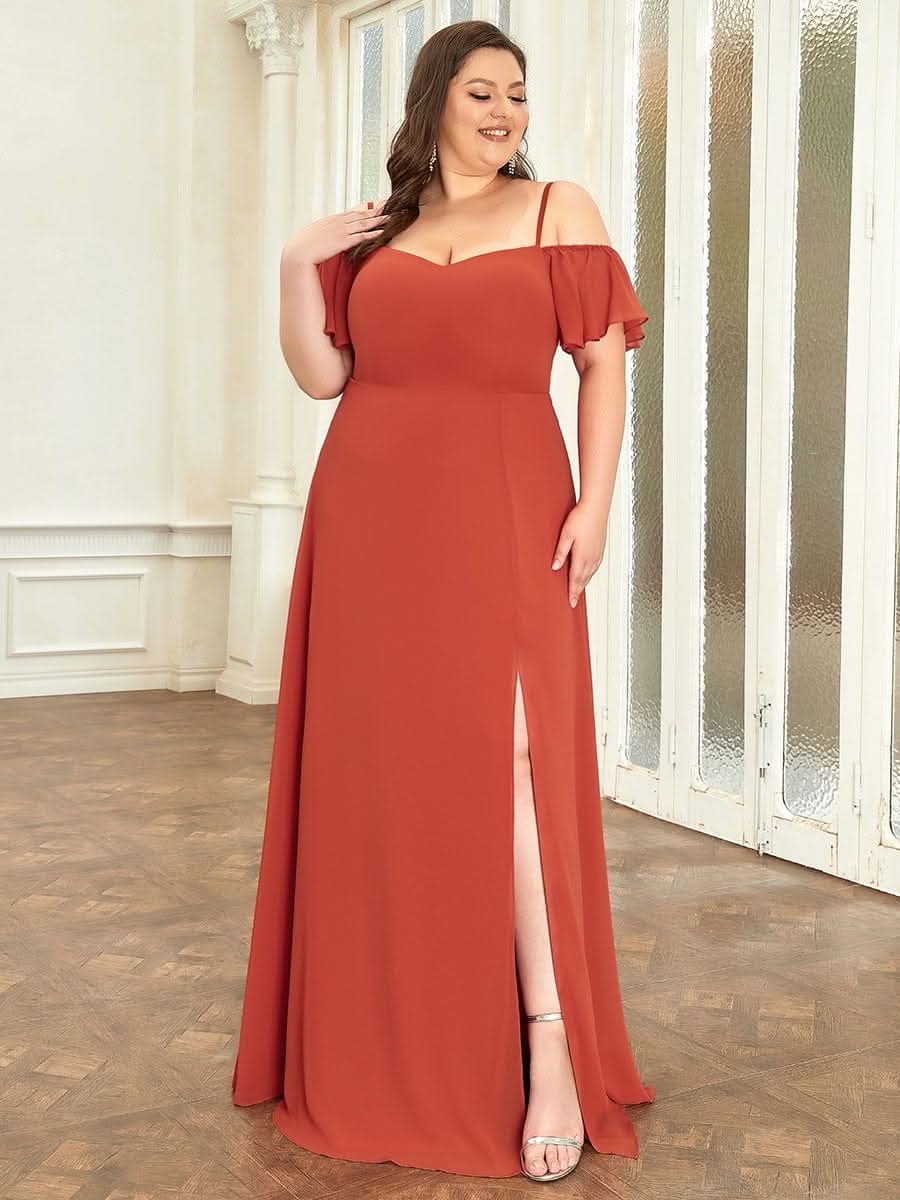 Color=Gebrannte Orange | Plus-Size-Abendkleid mit kaltem Schulter-V-Ausschnitt und seitlichem Schlitz 00237-Gebrannte Orange 3