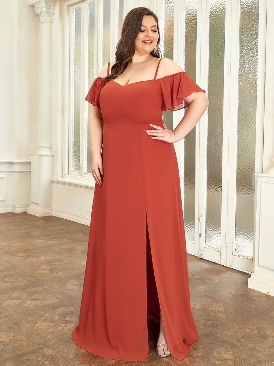 Color=Gebrannte Orange | Plus-Size-Abendkleid mit kaltem Schulter-V-Ausschnitt und seitlichem Schlitz 00237-Gebrannte Orange 4