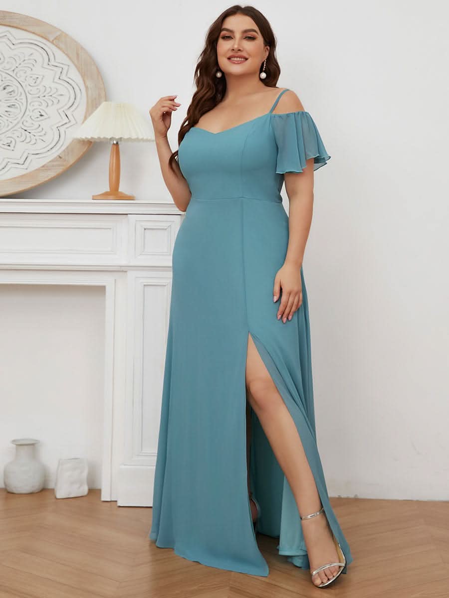 Color=Dusty Blau | Plus-Size-Abendkleid mit kaltem Schulter-V-Ausschnitt und seitlichem Schlitz 00237-Gebrannte Orange 5
