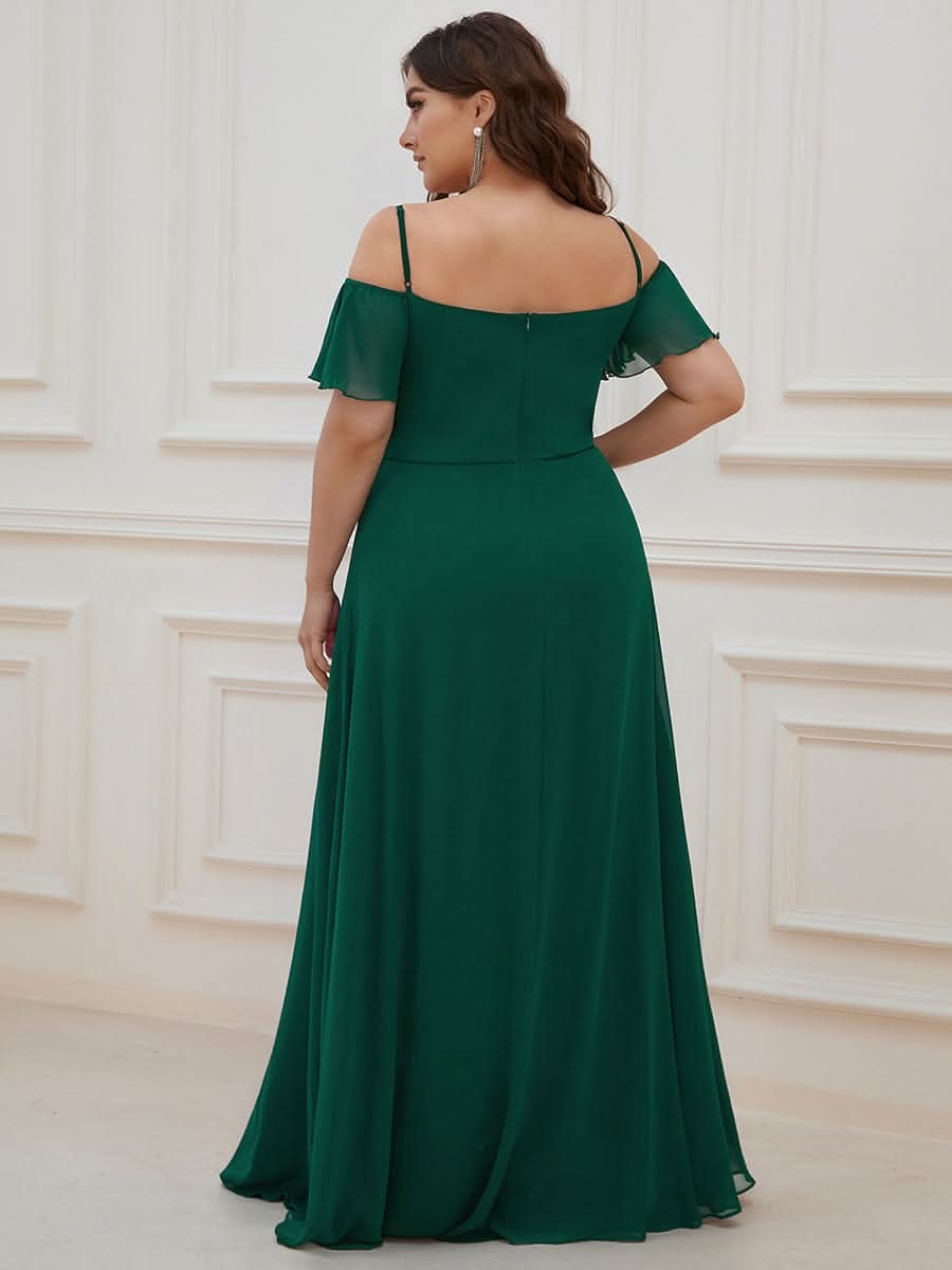 Color=Dunkel Gruen | Plus-Size-Abendkleid mit kaltem Schulter-V-Ausschnitt und seitlichem Schlitz 00237-Gebrannte Orange 2