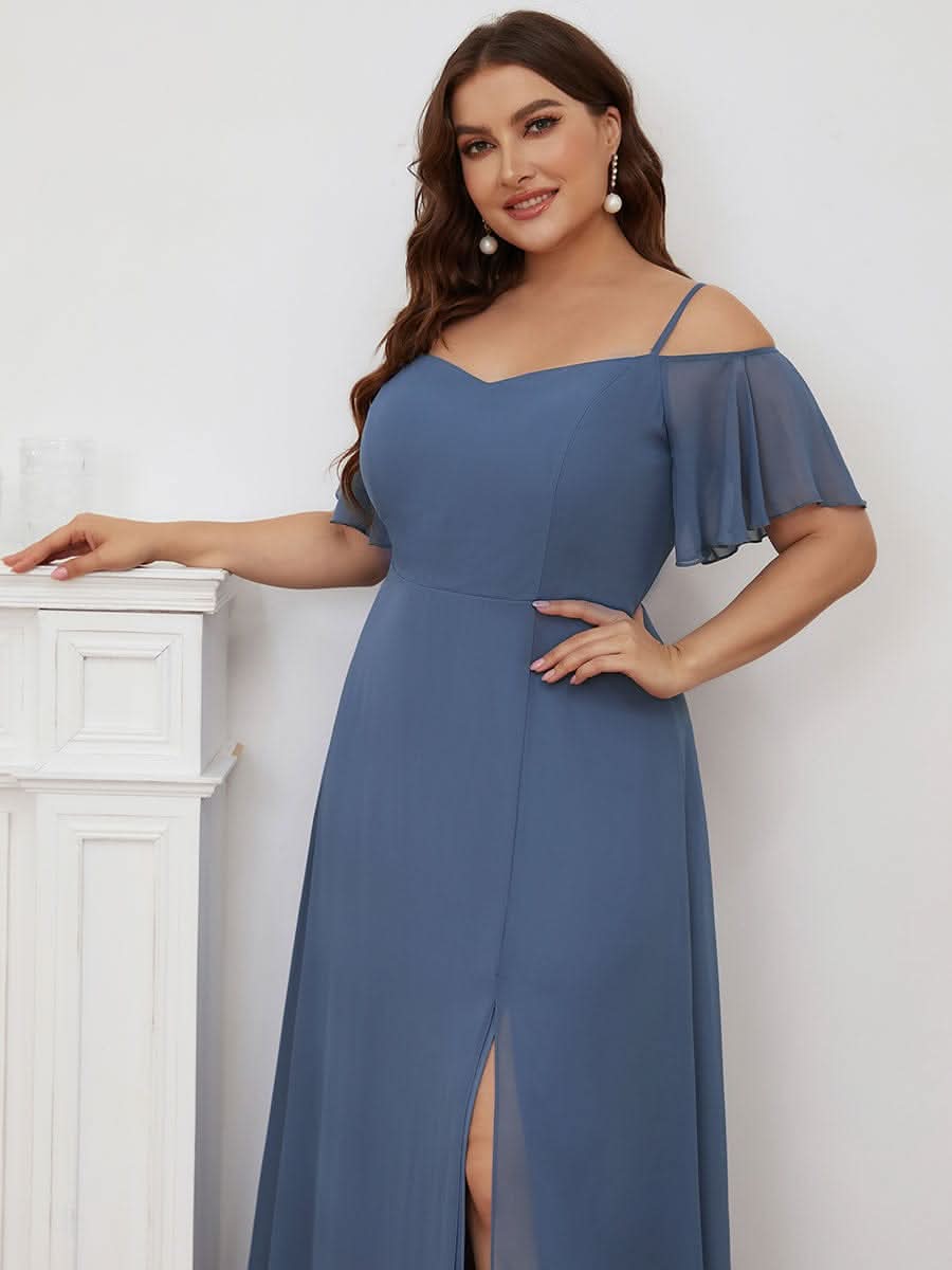 Color=Dusty Navy | Plus-Size-Abendkleid mit kaltem Schulter-V-Ausschnitt und seitlichem Schlitz 00237-Dusty Navy 9