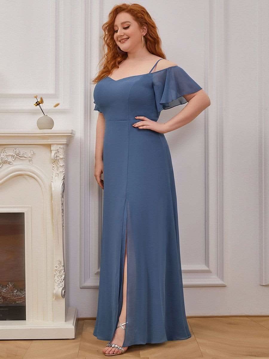 Color=Dusty Navy | Plus-Size-Abendkleid mit kaltem Schulter-V-Ausschnitt und seitlichem Schlitz 00237-Dusty Navy 3