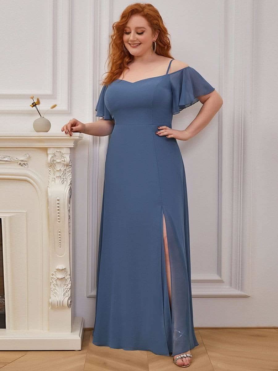 Color=Dusty Navy | Plus-Size-Abendkleid mit kaltem Schulter-V-Ausschnitt und seitlichem Schlitz 00237-Dusty Navy 4