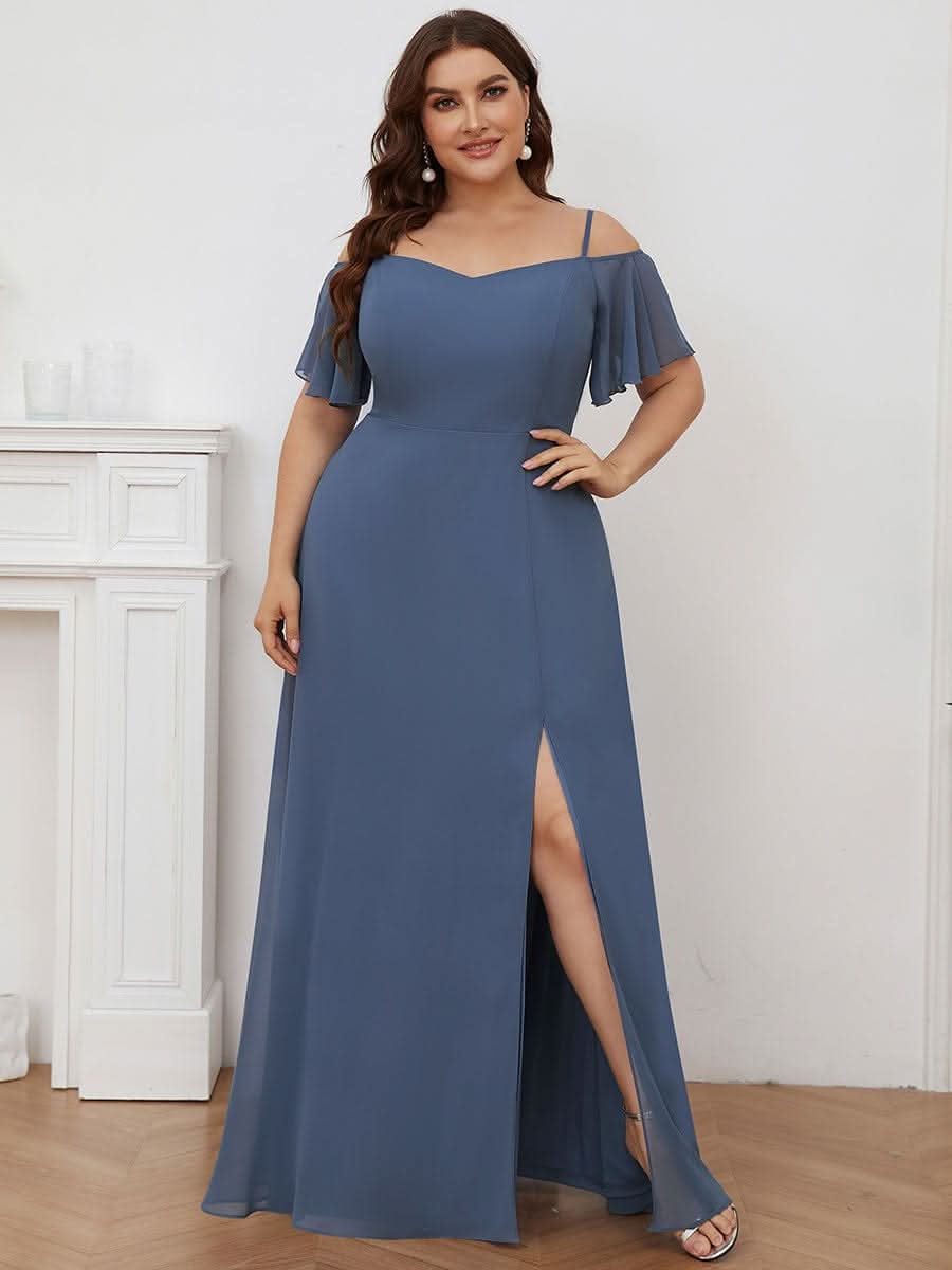 Color=Dusty Navy | Plus-Size-Abendkleid mit kaltem Schulter-V-Ausschnitt und seitlichem Schlitz 00237-Dusty Navy 6