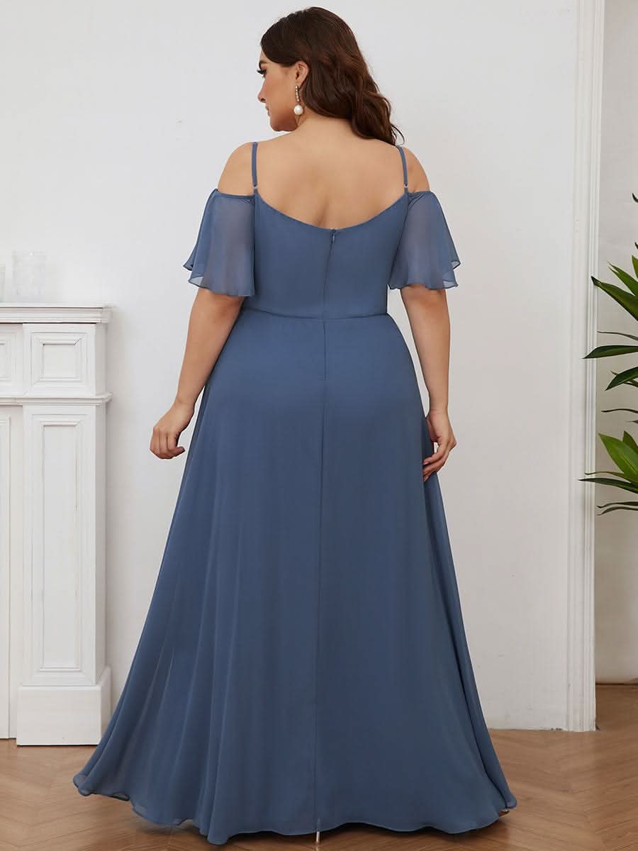 Color=Dusty Navy | Plus-Size-Abendkleid mit kaltem Schulter-V-Ausschnitt und seitlichem Schlitz 00237-Dusty Navy 7
