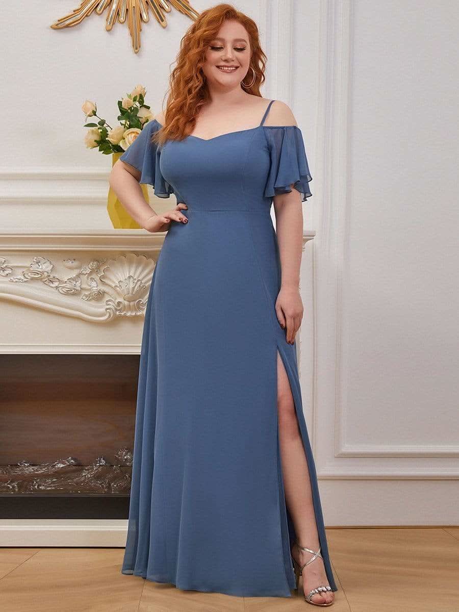 Color=Dusty Navy | Plus-Size-Abendkleid mit kaltem Schulter-V-Ausschnitt und seitlichem Schlitz 00237-Dusty Navy 1
