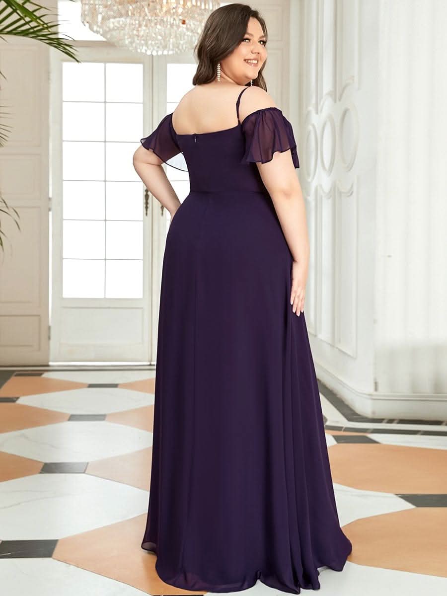 Color=Dunkel Violett | Plus-Size-Abendkleid mit kaltem Schulter-V-Ausschnitt und seitlichem Schlitz 00237-Dunkel Violett 2