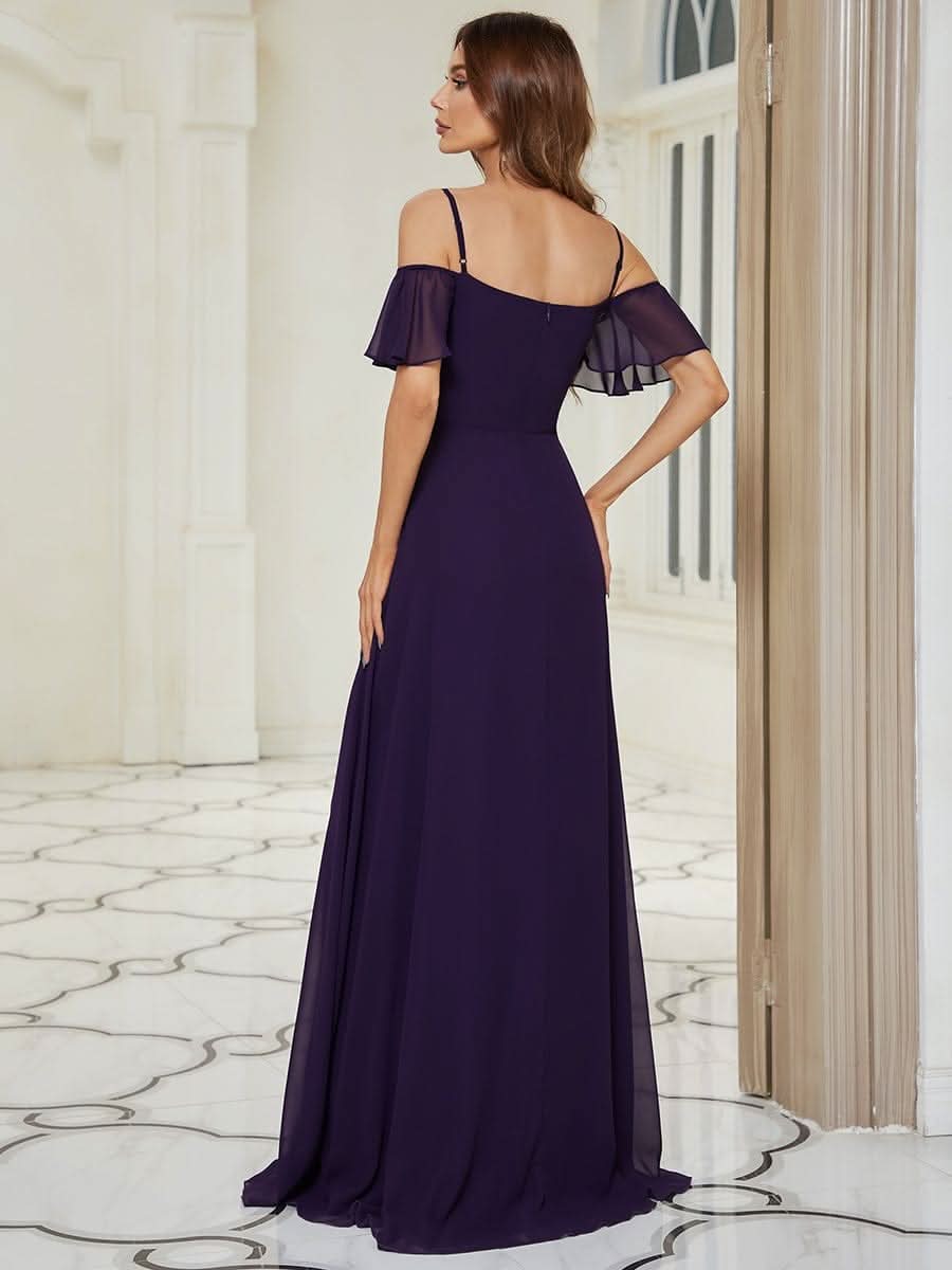Color=Dunkel Violett | Stilvolles bodenlanges Brautjungfernkleid mit kalter Schulter und seitlichem Schlitz 00237-Dunkel Violett 6
