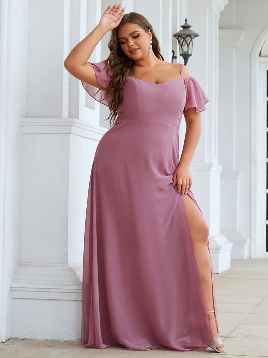 Color=Orchid | Plus-Size-Abendkleid mit kaltem Schulter-V-Ausschnitt und seitlichem Schlitz 00237-Orchid 3