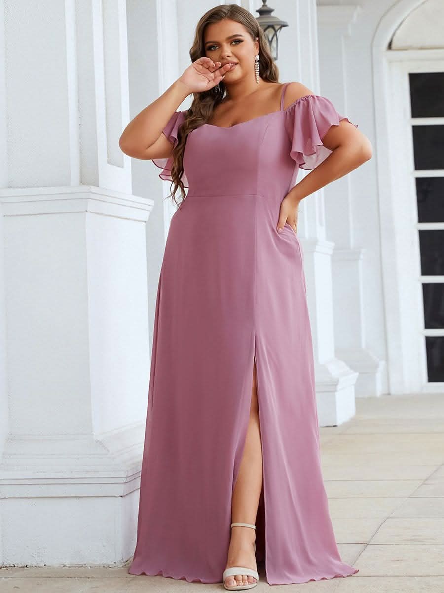 Color=Orchid | Plus-Size-Abendkleid mit kaltem Schulter-V-Ausschnitt und seitlichem Schlitz 00237-Orchid 4