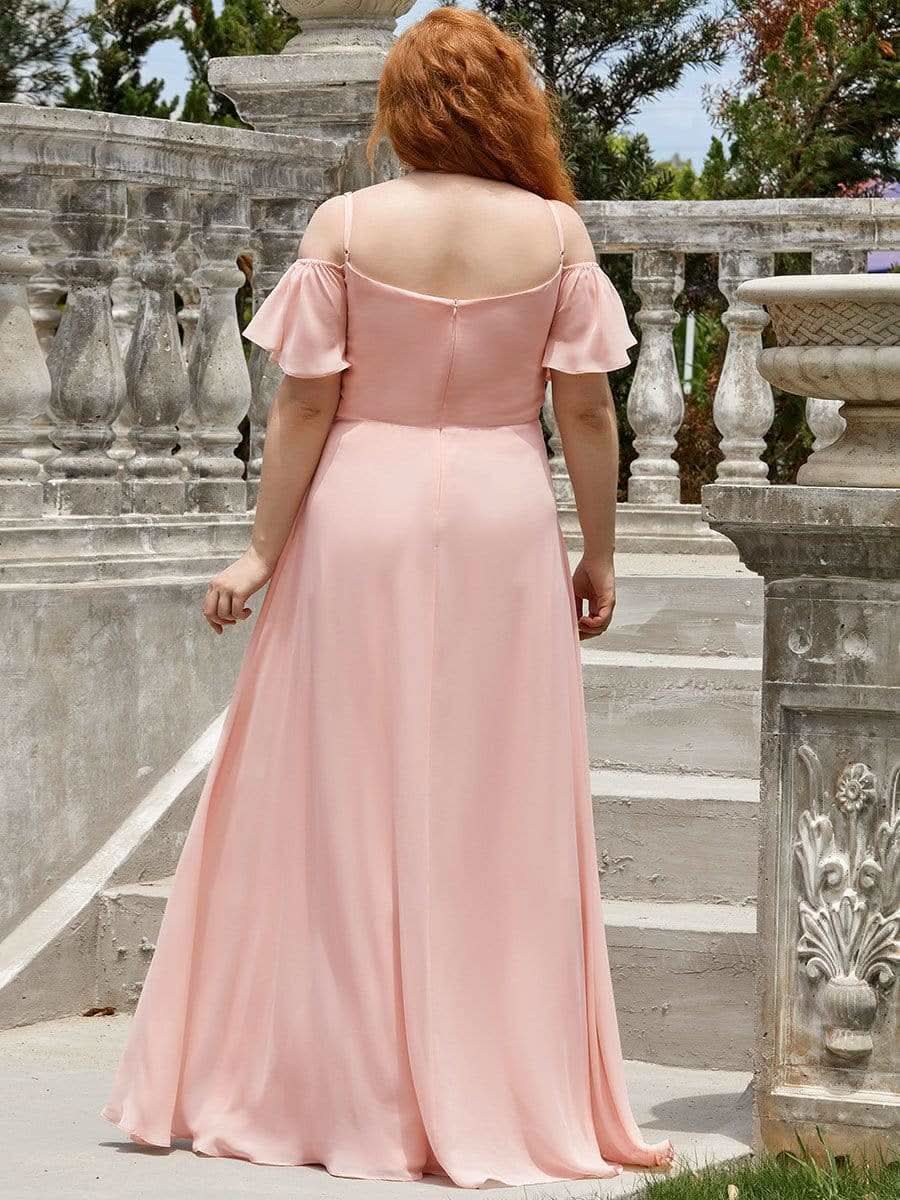 Color=Rosa | Plus-Size-Abendkleid mit kaltem Schulter-V-Ausschnitt und seitlichem Schlitz 00237-Rosa 2