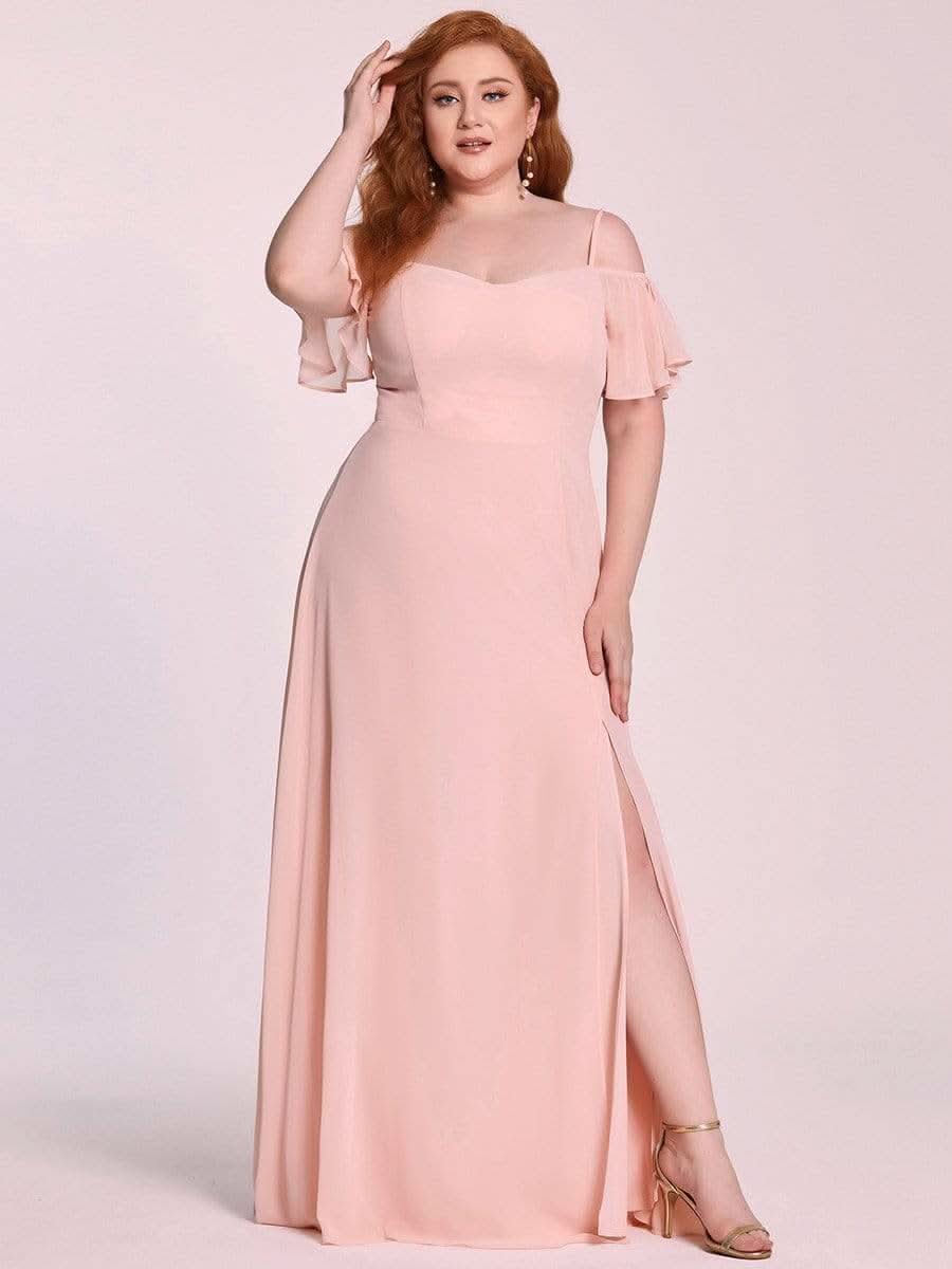 Color=Rosa | Plus-Size-Abendkleid mit kaltem Schulter-V-Ausschnitt und seitlichem Schlitz 00237-Rosa 3