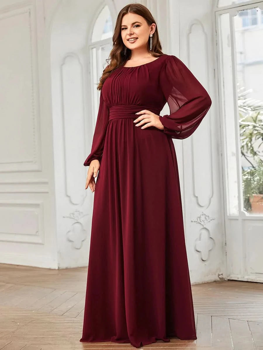 Größe Nach Maß Plus Size Rundhals Bodenlaenge Langarm Brautjungfernkleider ES0106B
