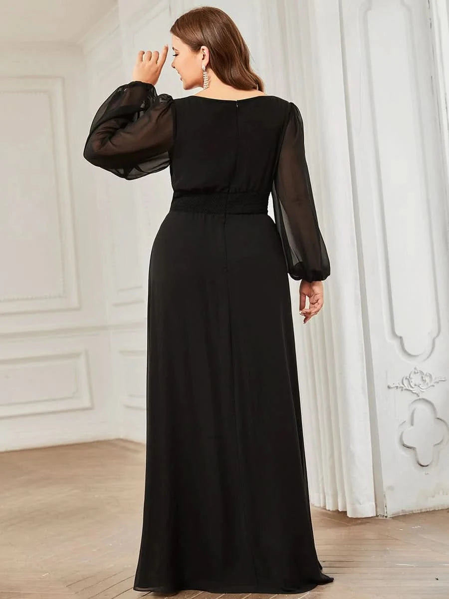 Größe Nach Maß Plus Size Rundhals Bodenlaenge Langarm Brautjungfernkleider ES0106B