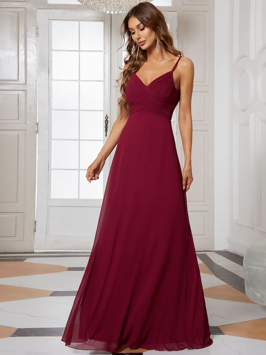 Größe Nach Maß Brautjungfernkleid mit überkreuzten Spaghettiträgern und V-Ausschnitt 80026