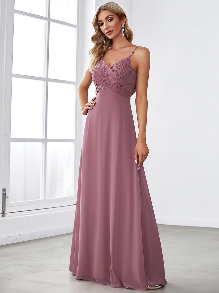 Größe Nach Maß Brautjungfernkleid mit überkreuzten Spaghettiträgern und V-Ausschnitt 80026