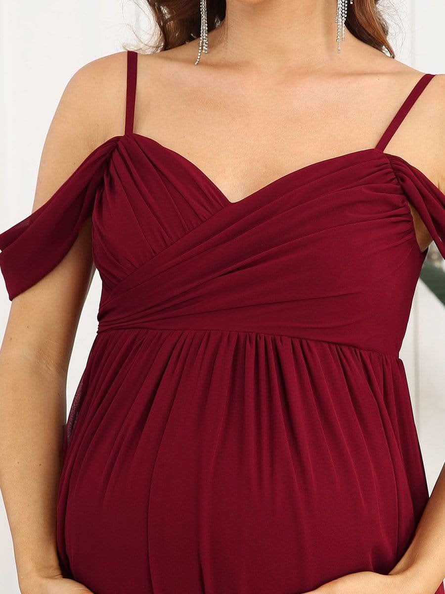 Color=Burgundy | Schulterfreies Maxi-Umstandskleid mit SpaghettitrÄgern-Burgundy 5