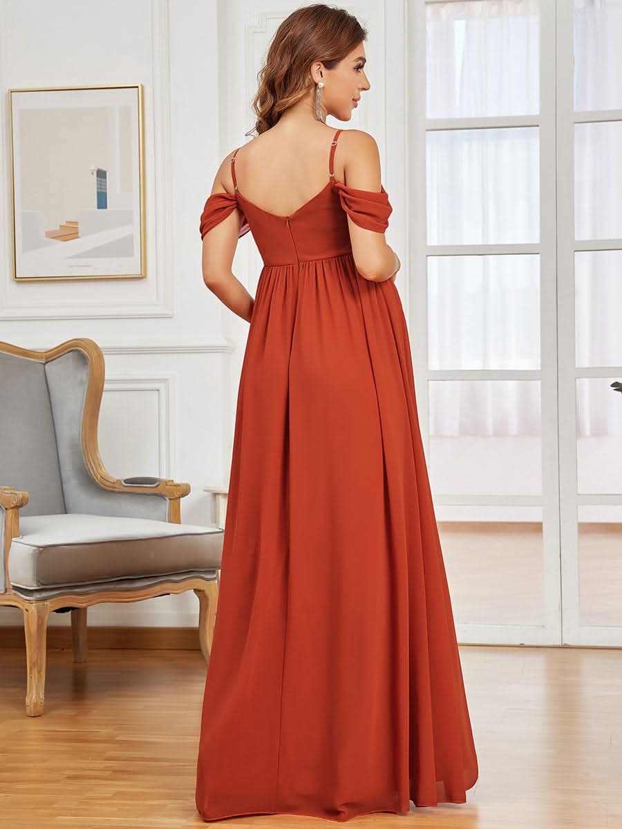 Color=Gebrannte Orange | Schulterfreies Maxi-Umstandskleid mit SpaghettitrÄgern-Gebrannte Orange 2