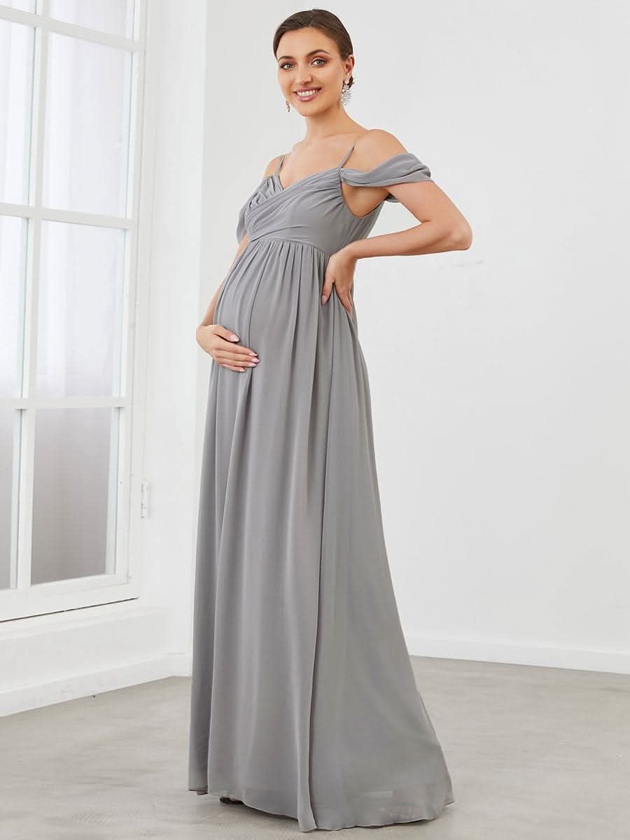 Color=Grau | Schulterfreies Maxi-Umstandskleid mit SpaghettitrÄgern-Grau 3 Color=Grau | Schulterfreies Maxi-Umstandskleid mit SpaghettitrÄgern-Grau 3