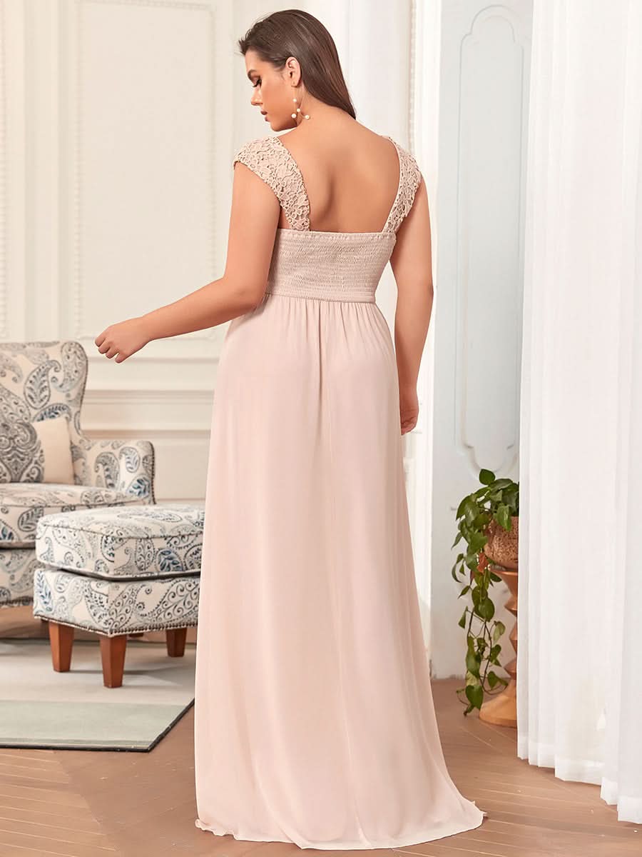 Größe Nach Maß A-Line Elegante Spitze Chiffon Hochzeitsgast Brautjungfernkleider EZ07704