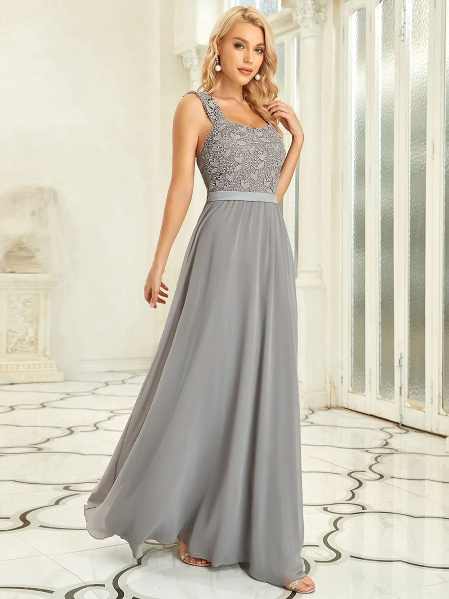 Größe Nach Maß A-Line Elegante Spitze Chiffon Hochzeitsgast Brautjungfernkleider EZ07704