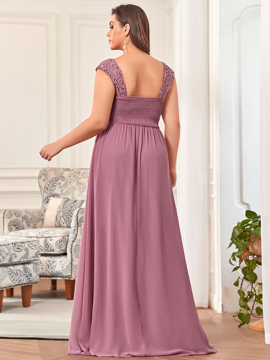Größe Nach Maß A-Line Elegante Spitze Chiffon Hochzeitsgast Brautjungfernkleider EZ07704