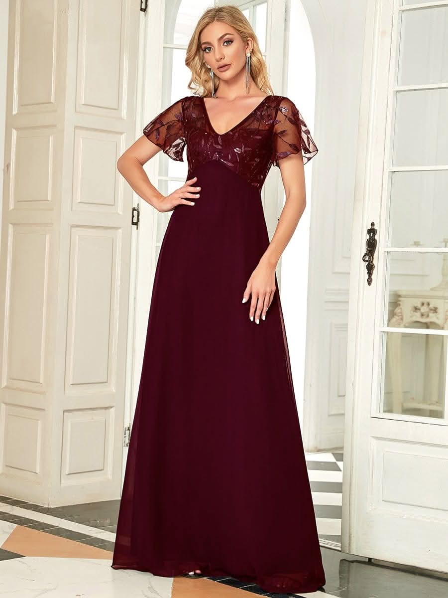 Größe Nach Maß Elegante V-Ausschnitt Spitze Abend Cocktail Party Kleider EZ07706