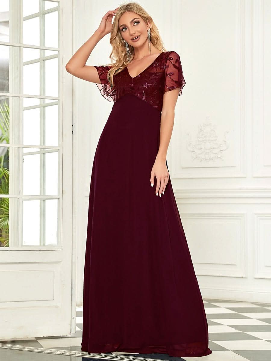 Größe Nach Maß Elegante V-Ausschnitt Spitze Abend Cocktail Party Kleider EZ07706