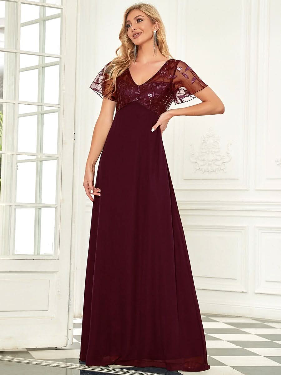 Größe Nach Maß Elegante V-Ausschnitt Spitze Abend Cocktail Party Kleider EZ07706